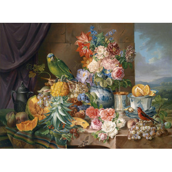 РЕПРОДУКЦИИ НА КАРТИНИ Натюрморт с плодове цветя и папагал (1836)